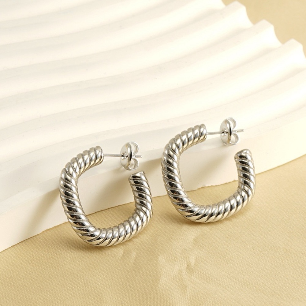 Silver Textured Square Hoop Earrings*Everyday Hoops*Waterproof and Sweatproof